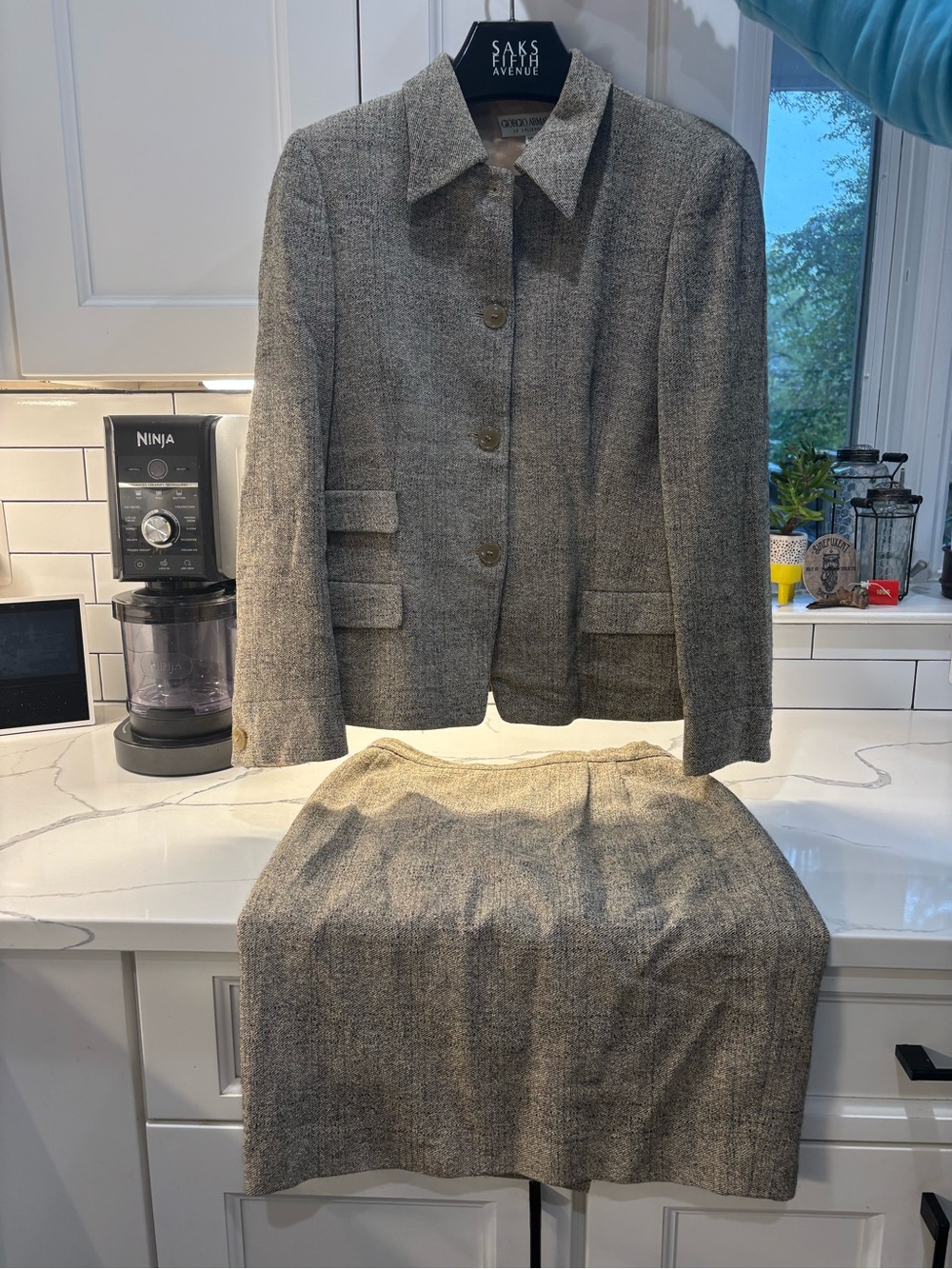 Giorgio Armani Gray Tweed Blazer and Skirt Set